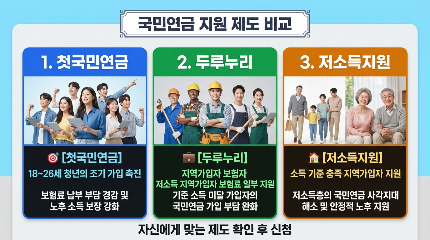 국민연금 지원 제도 비교